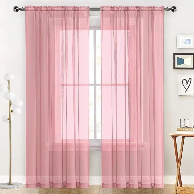 SpaceDresser Sheer Blush Curtains 4 Panels Rod Pocket Semi-Sheer Curtain 90 - Image 3