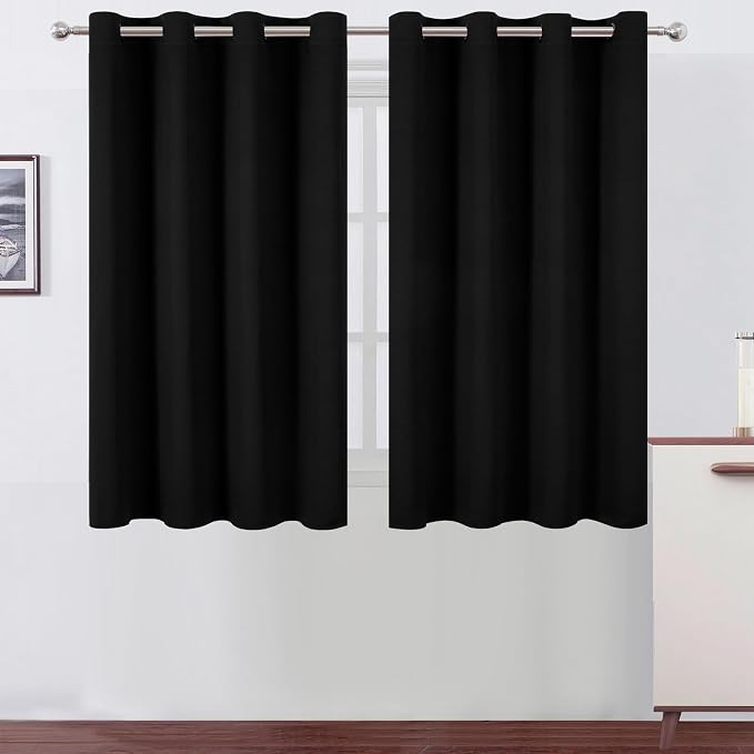 Blackout Curtains 66 x 54 Inch Long Black Curtains Set of 2 Panels Room by Lemomo