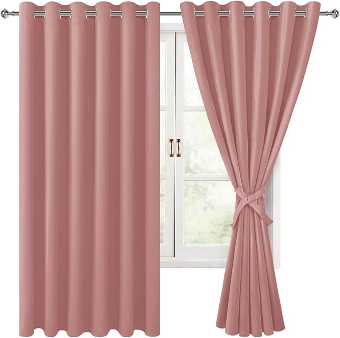 Room Darkening Curtains for Bedroom, 70 x 63 Inches, Dusty Rose | Thermal by Hiasan
