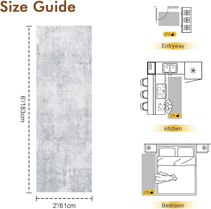 2x6 Ft Washable Runner Rug, Non-Slip Low Pile Hallway Kitchen Area Rug - Image 2