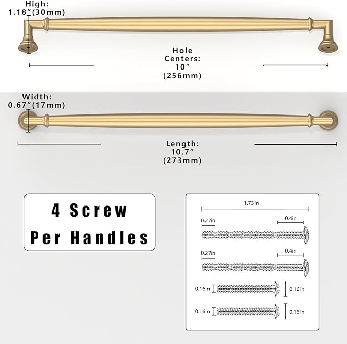 10 Pack Champagne Bronze Cabinet Pulls 10 Inch(254mm) Kitchen Cabinet Handles Solid Zinc Alloy Cabinet Hardware Drawer Pulls