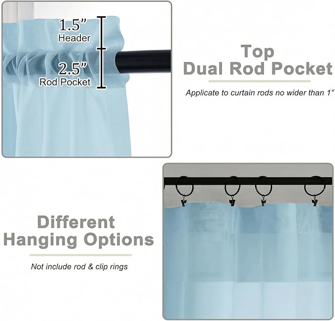 Sheer Curtains 63 Inch Length 2 Panels Set - Image 4