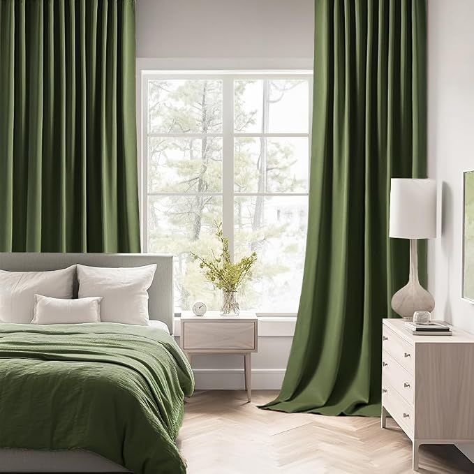 MIULEE Olive Green Back Tab Blackout Curtains 52x108 Inch Long 2 Panels Set | - Image 2