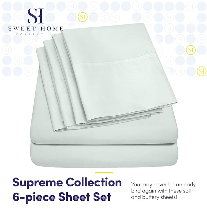 Sweet Home Collection 6 Piece 1500 Supreme Collection Brushed Microfiber Deep Pocket Sheet Set-2 Extra Pillow Cases, Great Value, Rv Short Queen, Mint