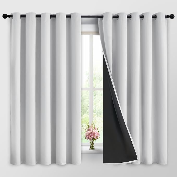 Yakamok Greyish White 100% Blackout Curtains 63 Inches Long, 2 Thick Layers | by Yakamok