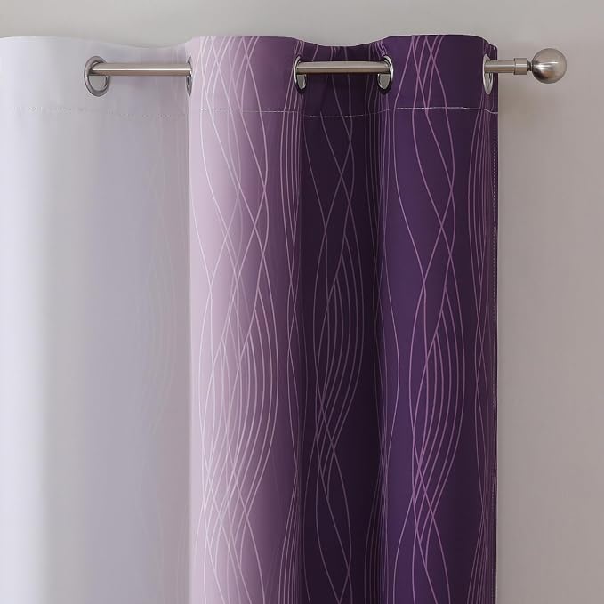 Purple and Greyish White Ombre Blackout Curtains - Image 4