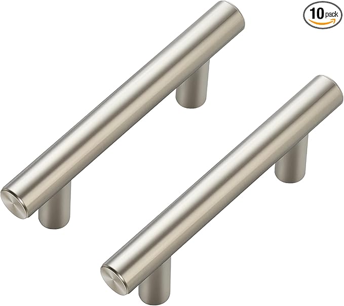 JOY DECOR 10 Pack Cabinet Handles, Brushed Nickel Cabinet Pulls, 2-1/2 in Hole Center Kitchen Cabinet Handles, Stainless Steel T Bar Handles for Dresser Drawers