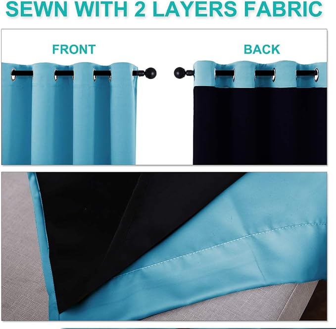 NICETOWN 100% Blackout Window Curtain Panels, Teal Blue, 2 Pieces, 70-inch Wide - Image 4