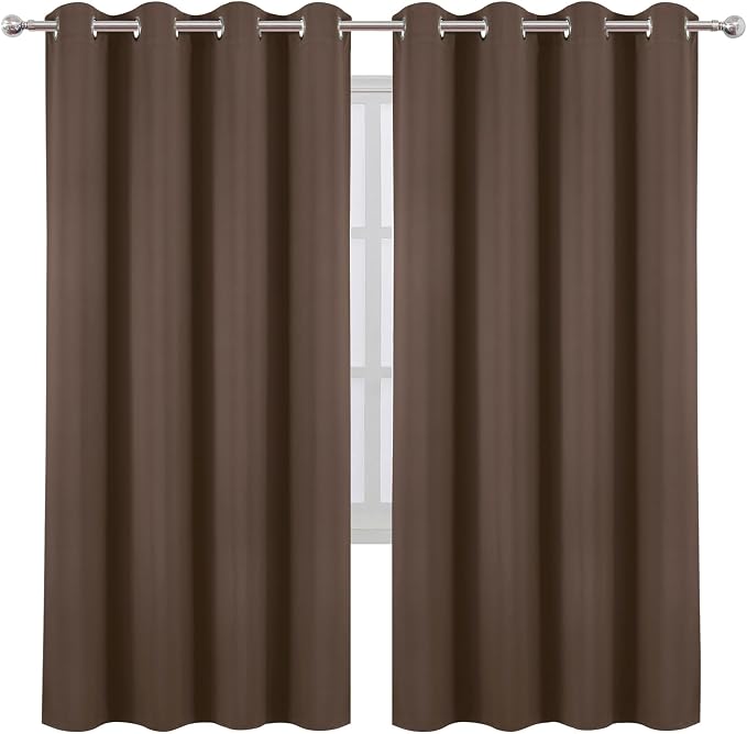 Blackout Curtains 66 x 72 Inch Long Chocolate Curtains Set of 2 Panels Room - Image 2