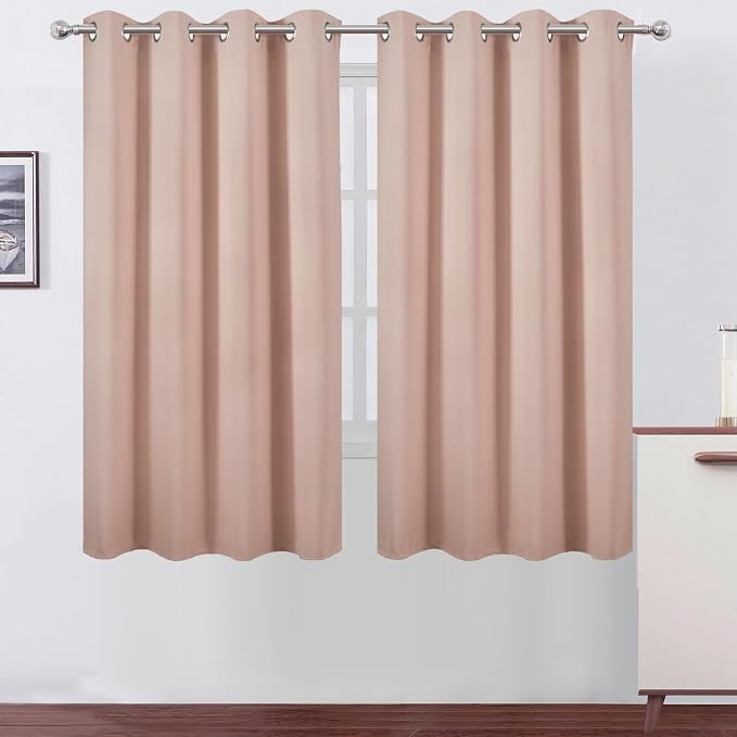 Blush Blackout Curtains 52 x 63 Inch Length/Set of 2 Curtain Panels/Thermal by Lemomo