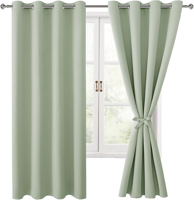 Blackout Curtains for Bedroom, 52 x 63 Inches Length, Seafoam Green | Thermal by Hiasan