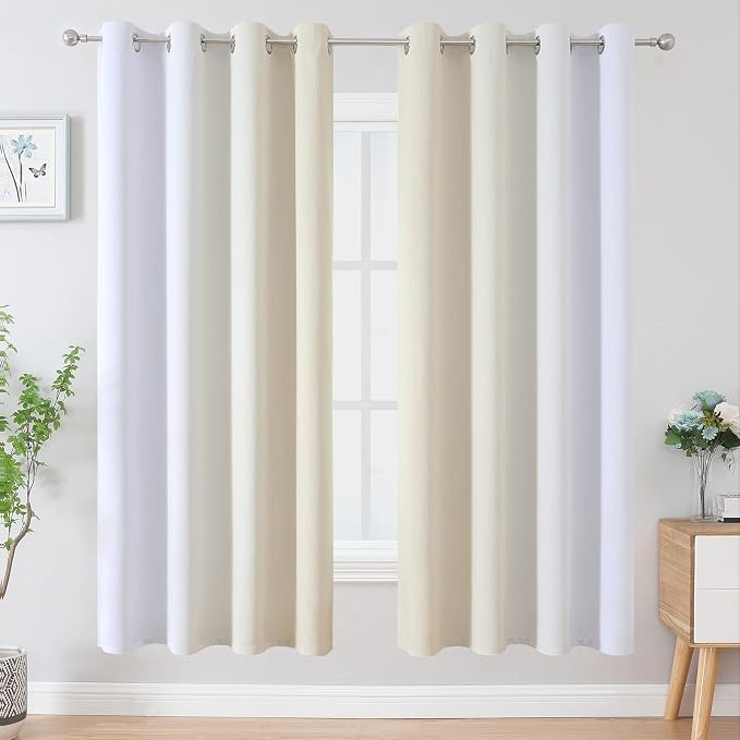 Beige and Greyish White Ombre Blackout Curtains Living Room 72 Inches Long | - Image 2