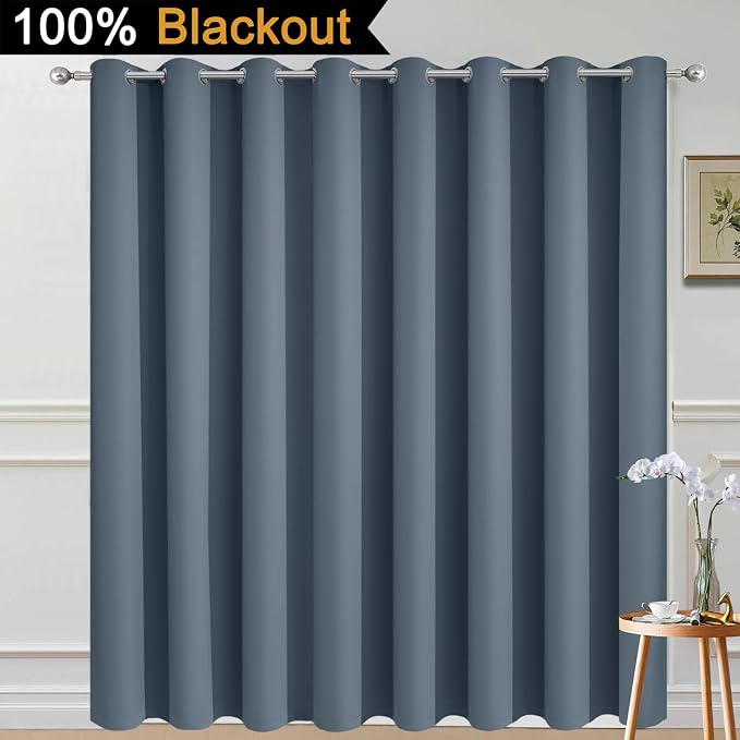 Yakamok Stone Blue Blackout Patio Door Curtain Panels W100 x L84, 1 Panel | - Image 2