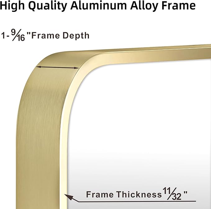 24"x30" Brushed Matte Gold Mirror for Wall, Gold Metal Framed Rounded Corner Rectangular Mirror for Bathroom Vanity,Entryway,Living Room,Bedroom,Vertical or Horizontal