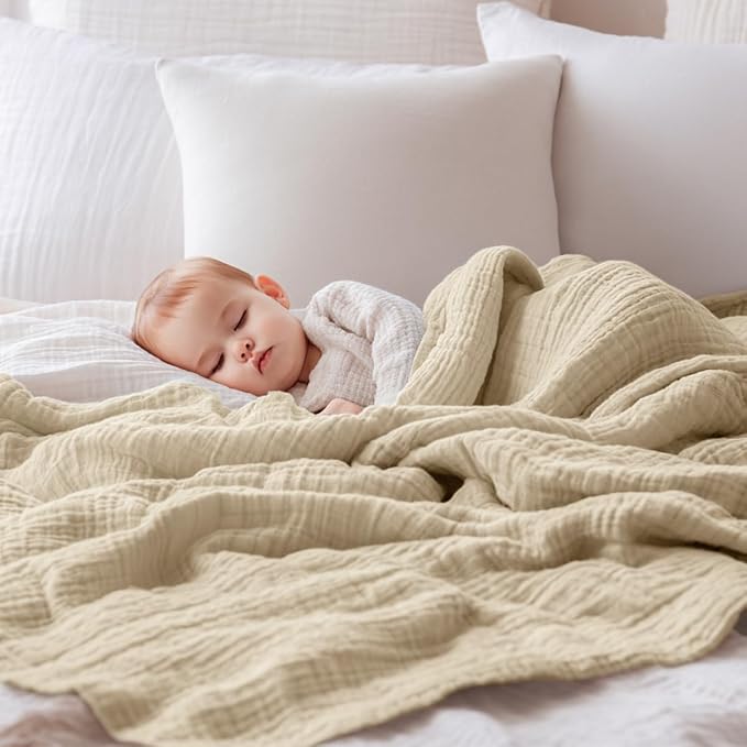 EMME Muslin Blankets for Adults Beige Small Blanket 40" x 50" | Throw Blanket - Image 3