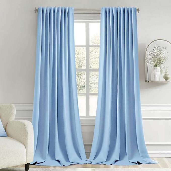 MIULEE Sky Blue Back Tab Blackout Curtains 52x102 Inch Long 2 Panels Set | Rod by MIULEE