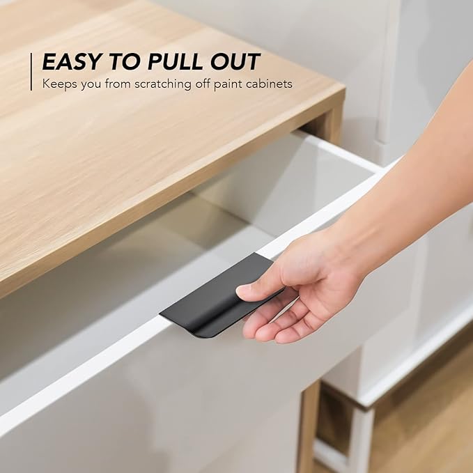 Ravinte Hardware 12 Pack Black Cabinet Handles, 3.15 Inch (80mm) Finger Edge Pulls, 2-1/2 Inch Hole Center, Finger Pulls for Cabinets