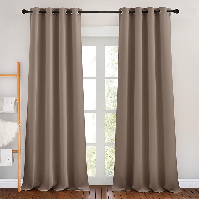 NICETOWN Kitchen Blackout Curtains and Drapes - Triple Weave Energy Saving Thermal Insulated Solid Grommet Blackout Panels for Patio (1 Pair, 46 inches by 90 Inch, Cappuccino)