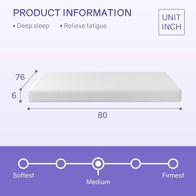 PayLessHere 6 Inch Green Tea Cooling Gel Memory Foam Mattress King, Medium-Firm,Pressure Relief&Temperature Regulation,CertiPUR-US Certified,White