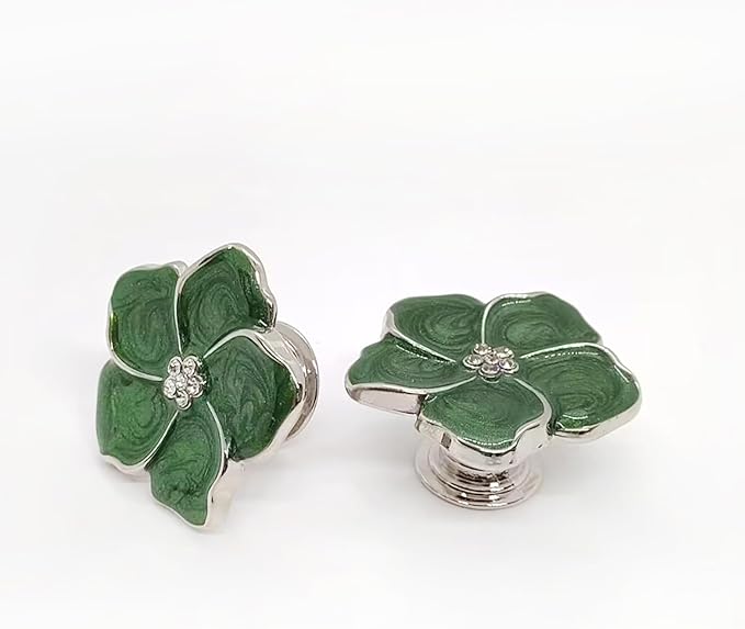 4 White Flower Petal Handles Kitchen Cabinet Drawer Knobs & Pulls (Green Screws)