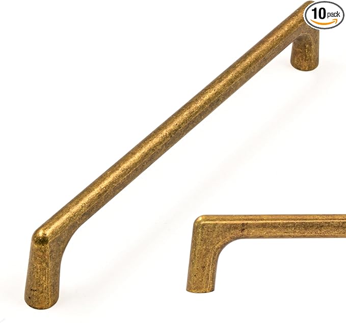 Amerdeco 10 Pack Antique Brass Cabinet Pulls 6.3 Inch(160MM) Hole Centers Kitchen Vintage Retro Cabinet Handles Hardware Kitchen Handles for Cabinets Cupboard Handles Drawer Pulls ZH0041
