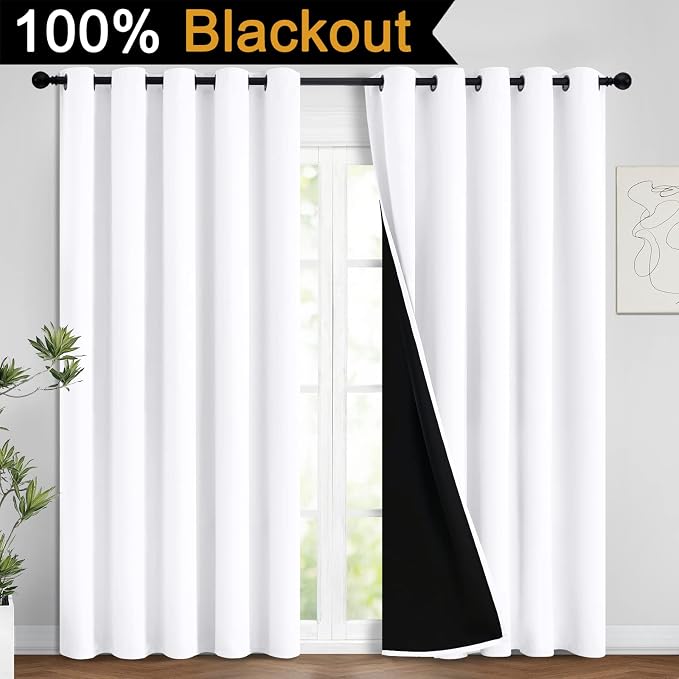Yakamok Pure White 100% Blackout Curtains 96 Inches Long 62" Wide 2 Panel | - Image 2