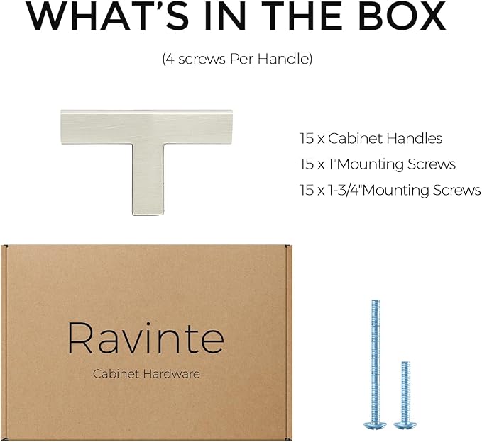 Ravinte 15 Pack Solid Single Hole Slim Square Bar Dresser Drawer Handles Kitchen Cabinet Handles Brushed Nickel Drawer Pulls Kitchen Cabinet Hardware Pulls