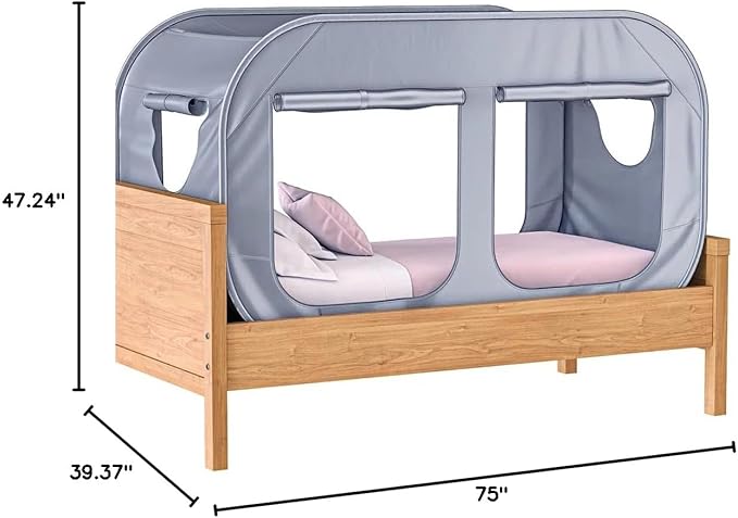 TidyFriend Twin Bed Tent, Pop-Up Privacy Canopy & Tent Beds for Kids and Adults – Cozy, Light Blocking, Breathable Pongee Fabric for Sleep, Play, or Study, Collapsible Design (Modern Grey)