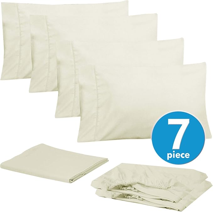 Sweet Home Collection 6 Piece 1500 Supreme Collection Brushed Microfiber Deep Pocket Sheet Set-2 Extra Pillow Cases, Great Value, Split King, Ivory
