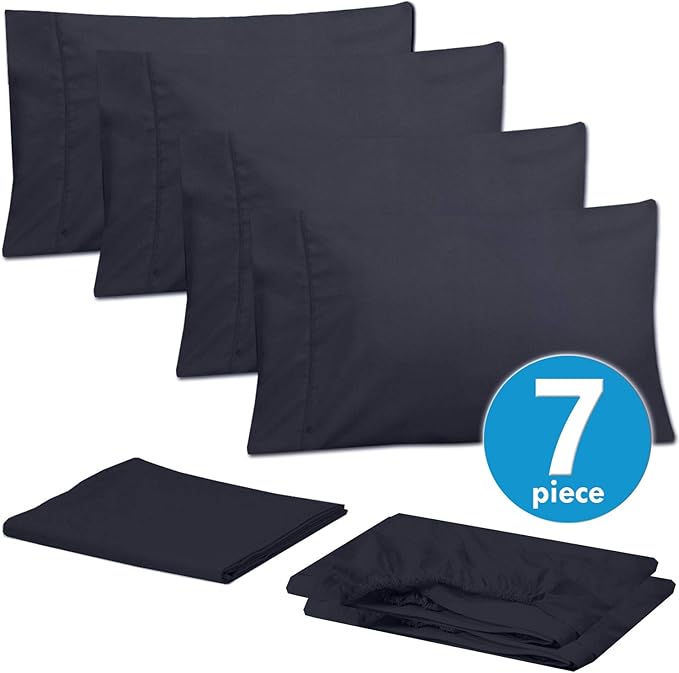 Sweet Home Collection 6 Piece 1500 Supreme Collection Brushed Microfiber Deep Pocket Sheet Set-2 Extra Pillow Cases, Great Value, Split King, Navy