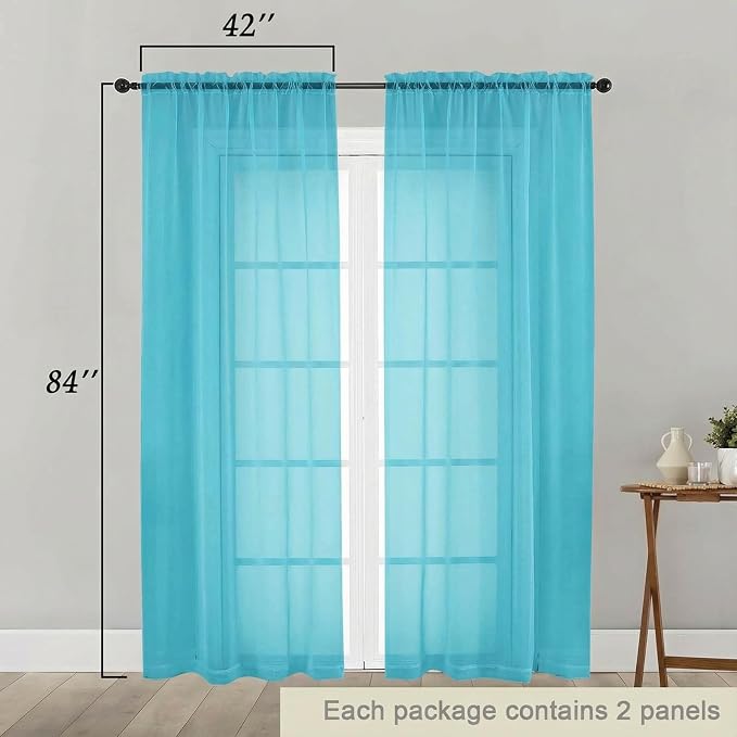 Sheer Curtains 84 Inches Long 2 Panels Set - Image 2