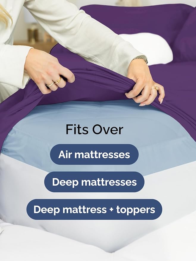 Extra Deep Cal King Sheet Set - 6 Piece Breathable & Cooling Sheets - Hotel Luxury Bed Sheets Set - Easy & Secure Fit - Soft, Wrinkle Free & Comfy Sheets Set - Purple Sheet Set with Extra Deep Pockets