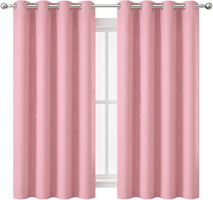 Blackout Curtains 66 x 54 Inch Long Pink Curtains Set of 2 Panels Room - Image 2