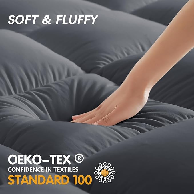 CYMULA Queen Mattress Topper, Grey Mattress Pad Bed Topper Cover, Extra Thick Pillow Top Mattress Topper with Deep Pockets, Cooling Plush Down Alternative Fill Mattress Protector