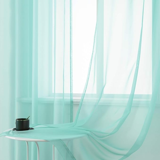 DUALIFE Aqua Window Sheer Curtains 120 Inches Extra Long 2 Panels Grommet Voile Drapes Gauze Semi Sheer Curtains for Living Room Kids Bedroom 52 x 120 Inch Length