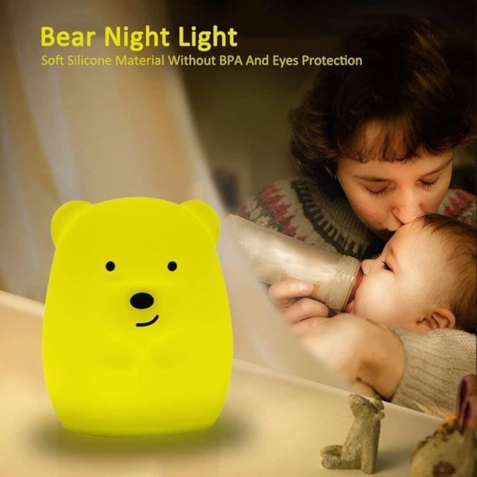 Night Light for Kids, Bedside Lamp for Children, Baby Nursery Lamp for Breastfeeding Safe, Break Resistant, Eye Caring, Adjustable Brightness & Color, Touch Control, Child Gift - Medium Bear