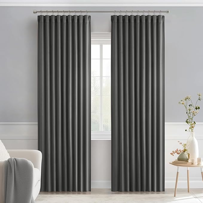 MIULEE Grey Back Tab Blackout Curtains 52x90 Inch Long 2 Panels Set | Rod - Image 9