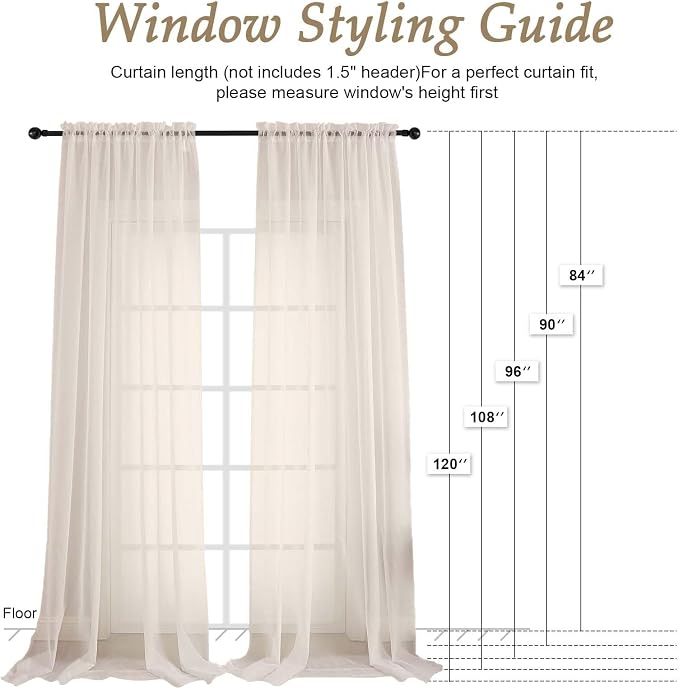 Cream Bedroom Curtains 2 Panel Sets 96 Inch Length, 59 Inch Extra Wide Light - Image 7