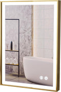 LED Lighted Bathroom Mirror 24 x 36 Inch, Champagne Gold Framed Wall Mounted Dimmable Vanity Mirror, Anti-Fog Touch Sensor, Adjustable Color Warm/White/Natural