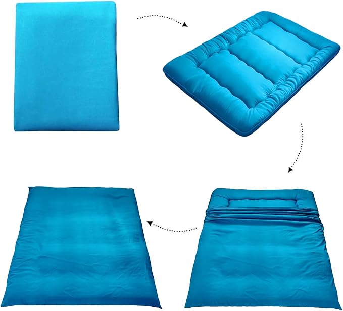 MAXYOYO Japanese Floor Mattress Futon Mattress, Thicken Tatami Mat Sleeping Pad Foldable Roll Up Mattress Boys Girls Dormitory Mattress Pad Kids Floor Lounger Bed Couches and Sofas, Turquoise, Queen