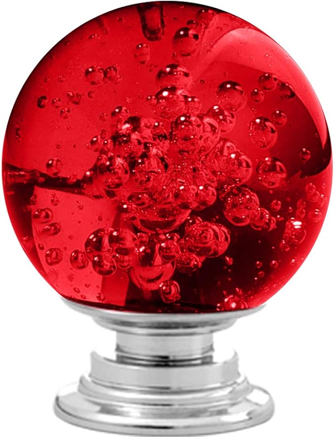 12 Pcs 30mm Round Shape Bubble Crystal Glass Cabinet Knobs with Screws Drawer Knob Pull Handle Used for Kitchen, Dresser, Door, Cupboard (Dark Red)
