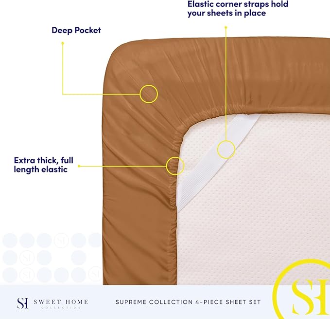 Twin Sheets - Breathable Luxury Sheets with Full Elastic & Secure Corner Straps Built In - 1800 Supreme Collection Extra Soft Deep Pocket Bedding Set, Sheet Set, Twin, Mocha