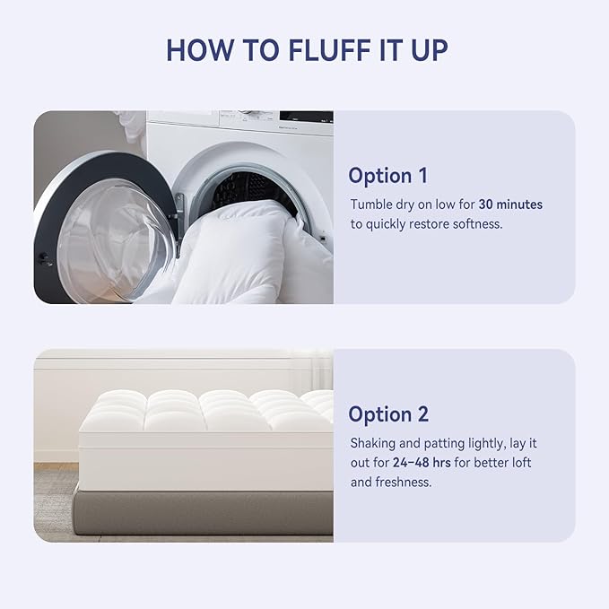 ELEMUSE Full XL Mattress Topper for Back Pain, Extra Thick Mattress Pad Cover, Plush Soft Pillowtop with Elastic Deep Pocket, Overfilled Down Alternative Filling