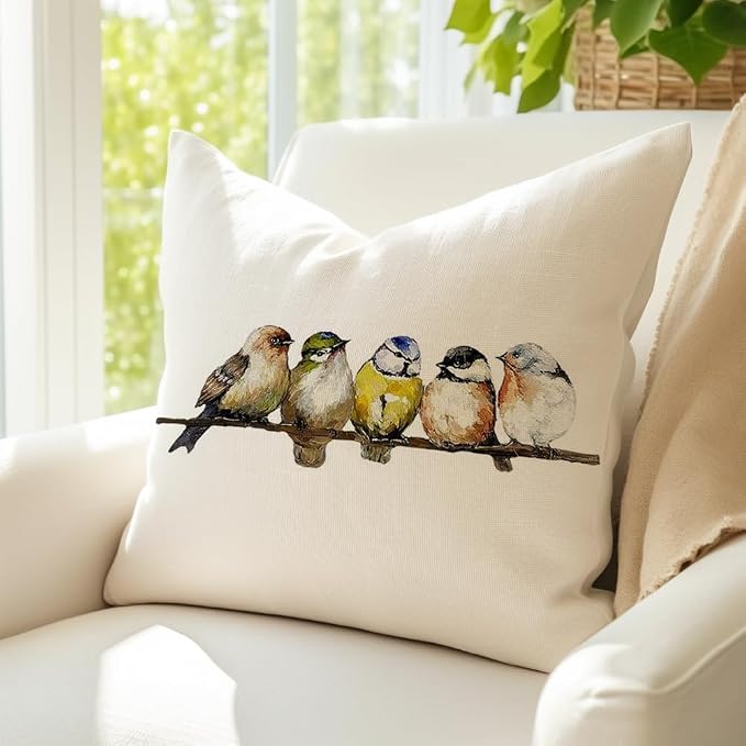 RABUSOFA Watercolor Birds Pillows Decorative Throw Pillows 18x18, Hand-Painted - Image 2
