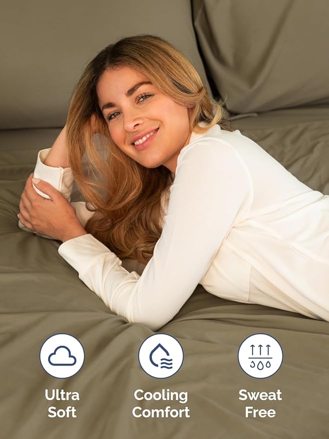 Extra Deep Split King Sheet Set - 7 Piece Breathable & Cooling Sheets - Hotel Luxury Bed Sheets Set - Easy & Secure Fit - Soft, Wrinkle Free & Comfy Sheets Set - Khaki Sheet Set w/Extra Deep Pockets
