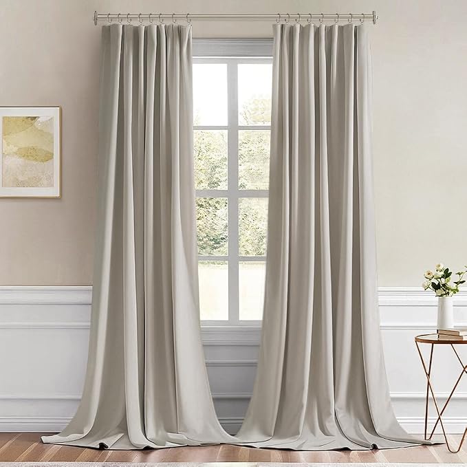MIULEE Natural Back Tab Blackout Curtains 52x102 Inch Long 2 Panels Set | Rod - Image 9
