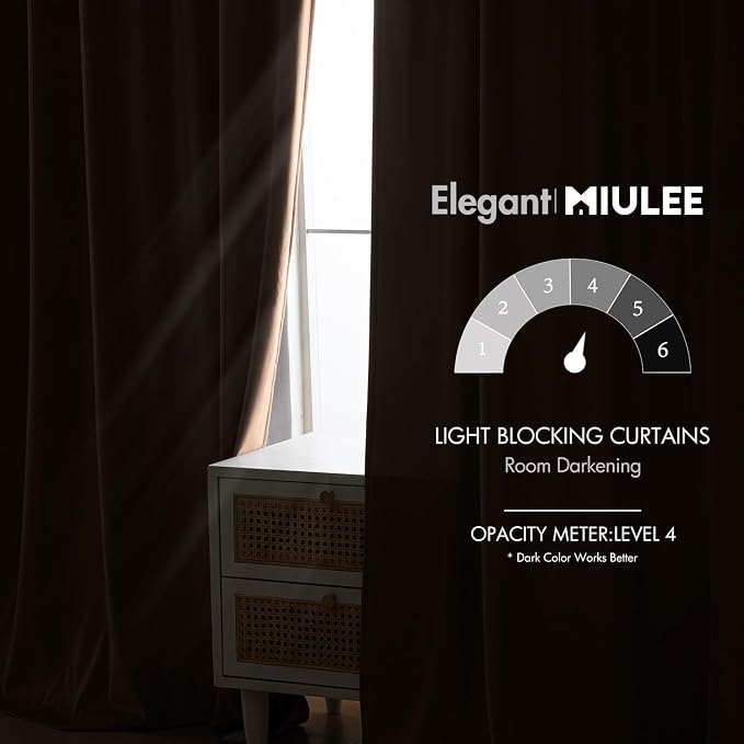 MIULEE Blush Beige Velvet Curtains 52x108 inches Luxury Blackout Curtains | - Image 5