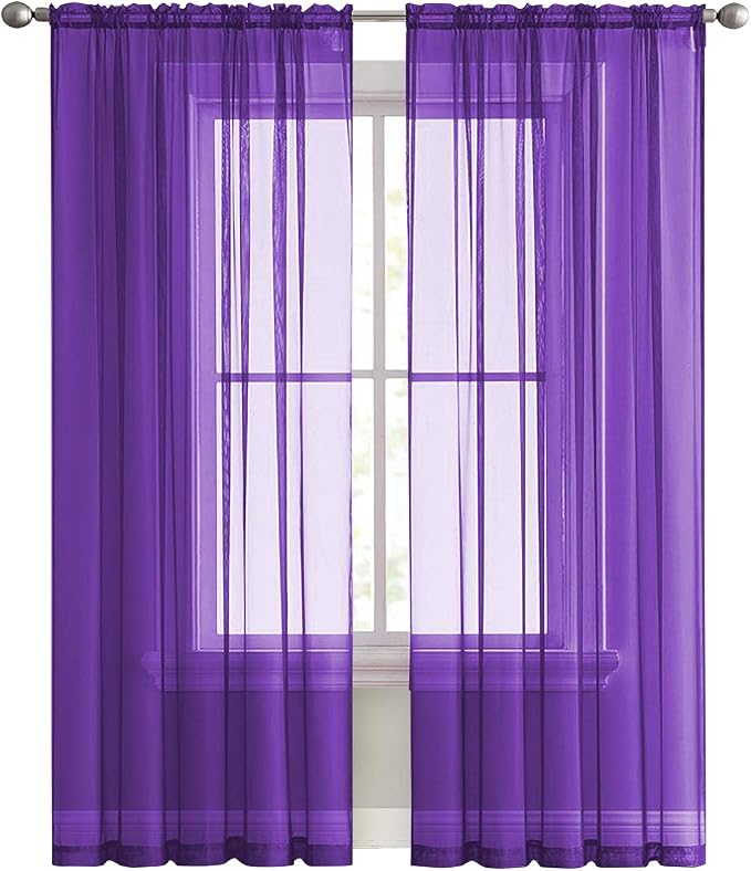 SpaceDresser Sheer Voile Window Treatment Rod Pocket Curtain Panels - Image 2