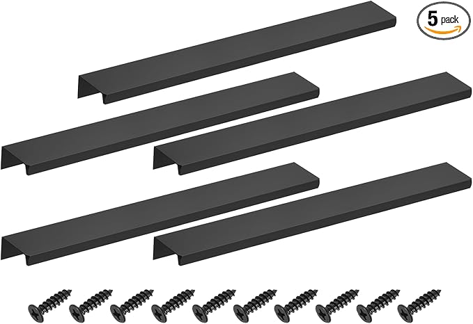 uxcell Cabinet Finger Edge Pull, 5pcs 250mm / 9.84" Aluminum Alloy Back Mount Hidden Cabinet Pulls Concealed Handle for Home Kitchen Drawer Cabinet, Black