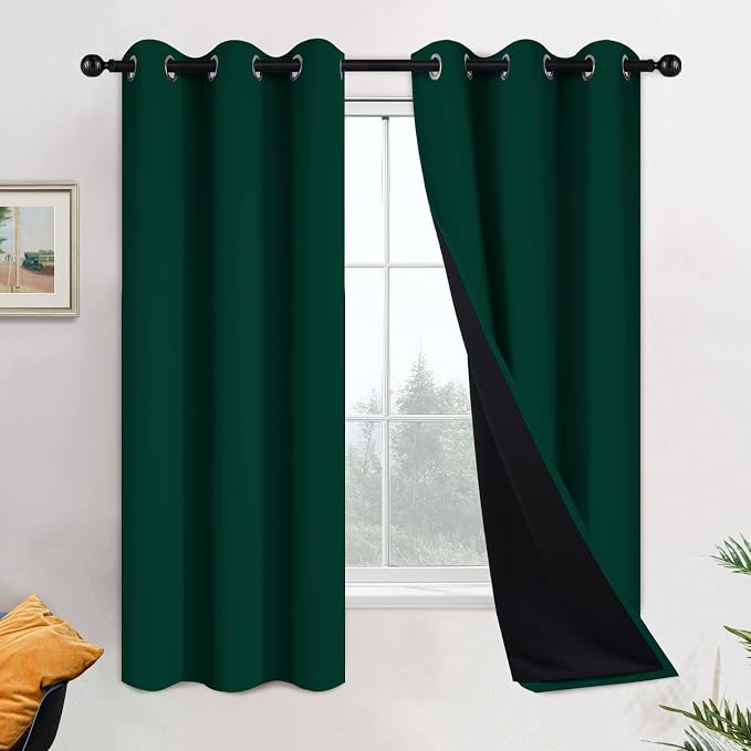 Yakamok Dark Green 100% Blackout Curtains 63 Inches Long 42" Wide 2 Panels | by Yakamok